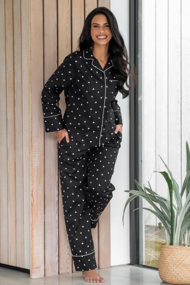 Stretch Cotton Button Through Revere Collar Pyjama Set