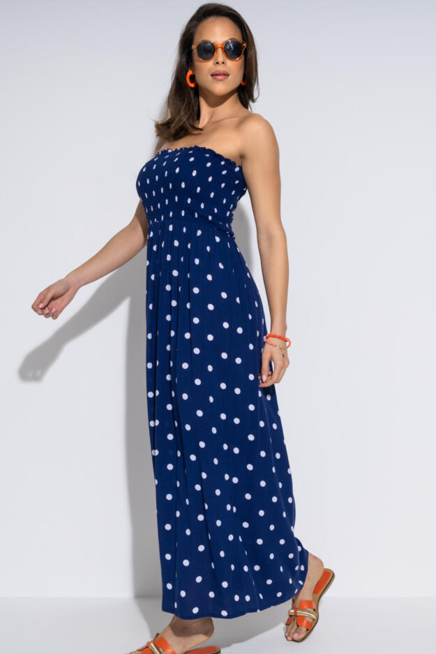 Strapless Shirred Bodice Maxi Beach Dress