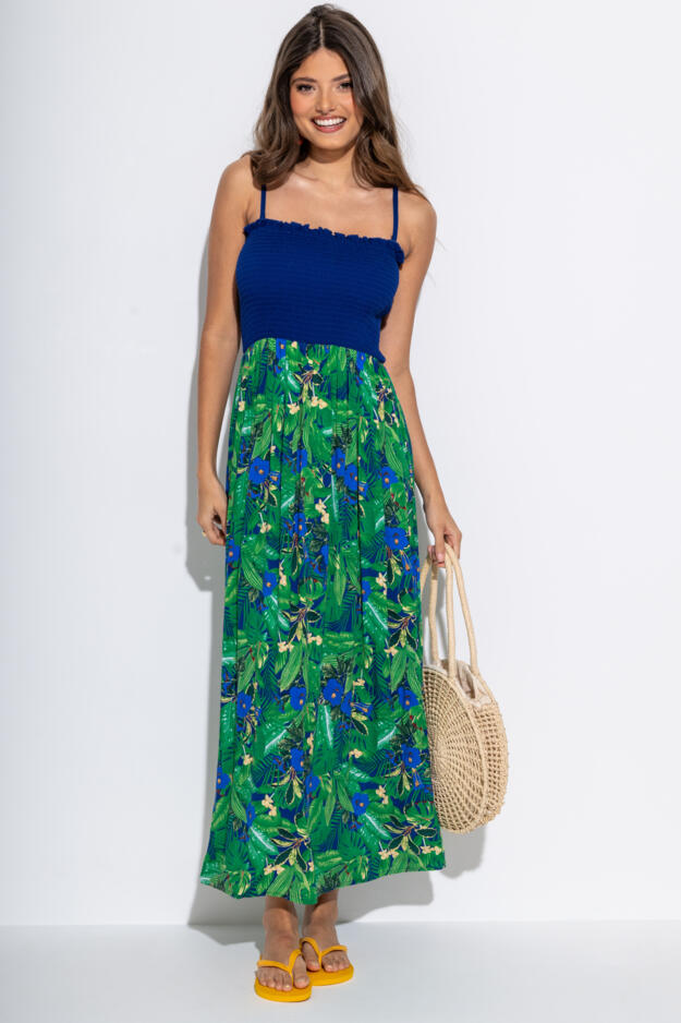 Strapless Shirred Bodice Maxi Beach Dress