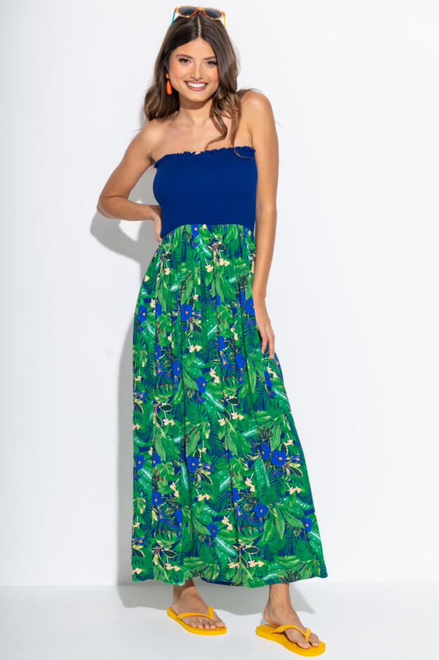 Strapless Shirred Bodice Maxi Beach Dress