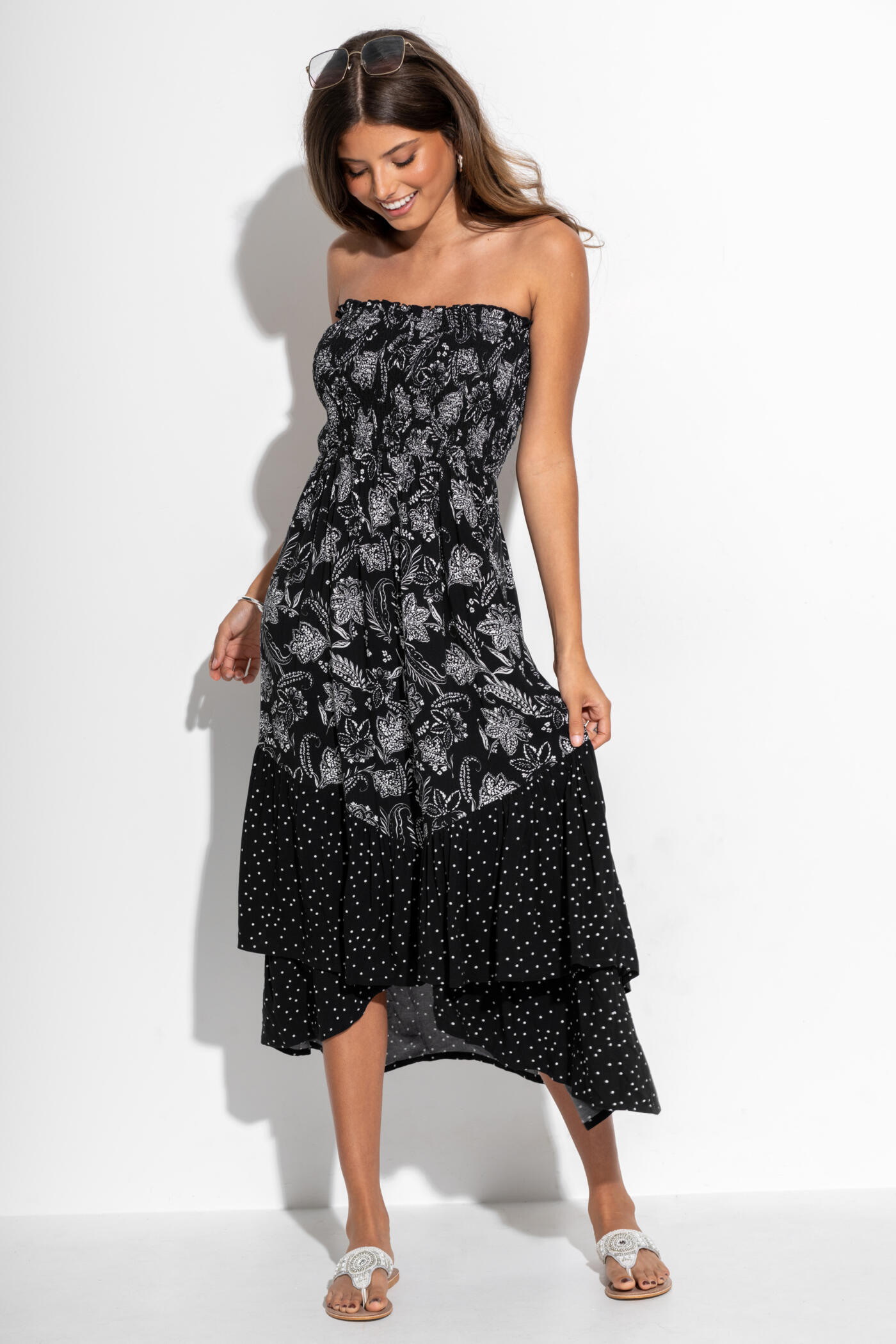 Asymmetric Twill Maxi Dress in Brown