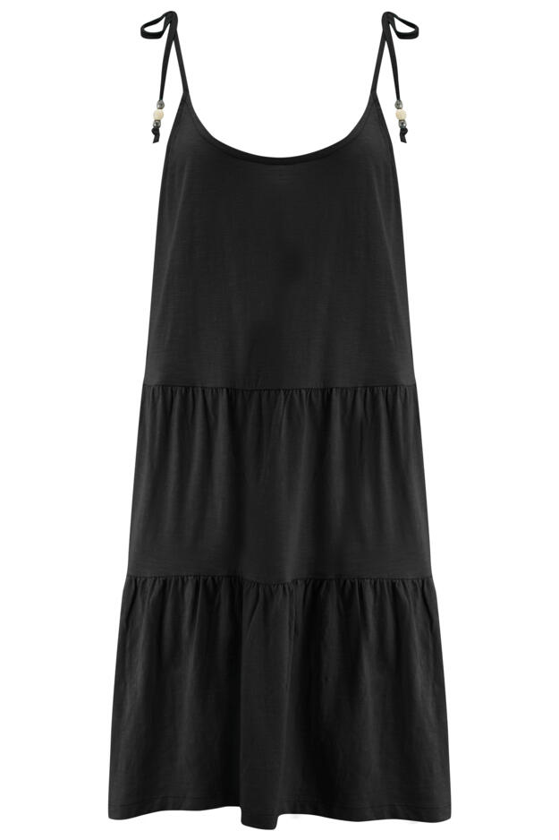 Tie Shoulder Tiered Cotton Slub Jersey Short Dress