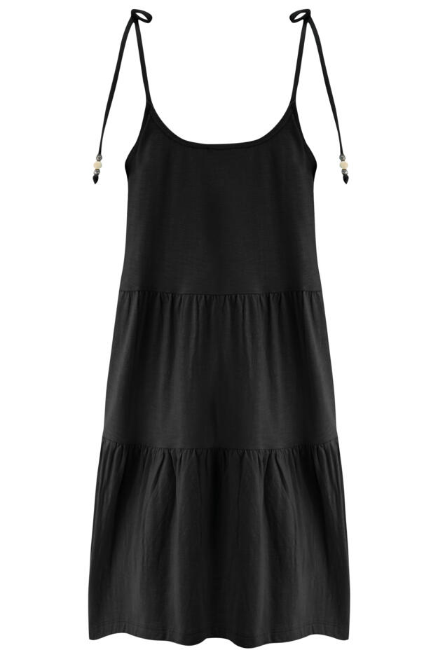 Tie Shoulder Tiered Cotton Slub Jersey Short Dress