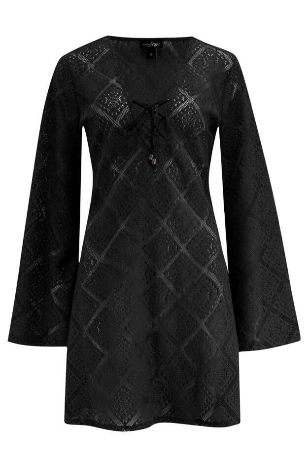 Free Spirit Crochet Lace Long Sleeve Beach Cover Up