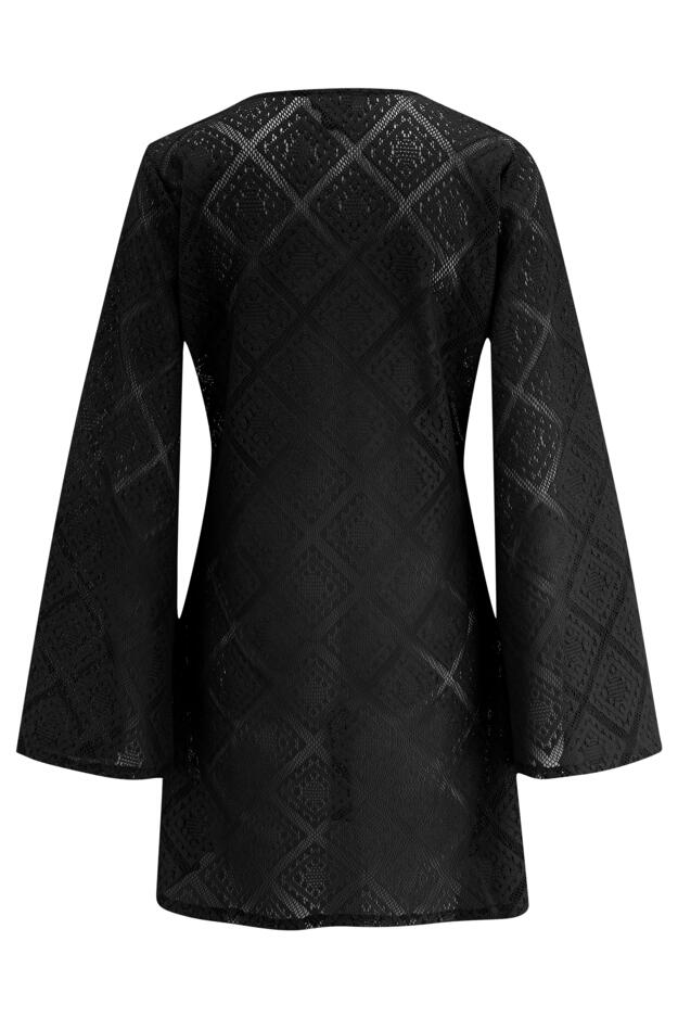 Free Spirit Crochet Lace Long Sleeve Beach Cover Up