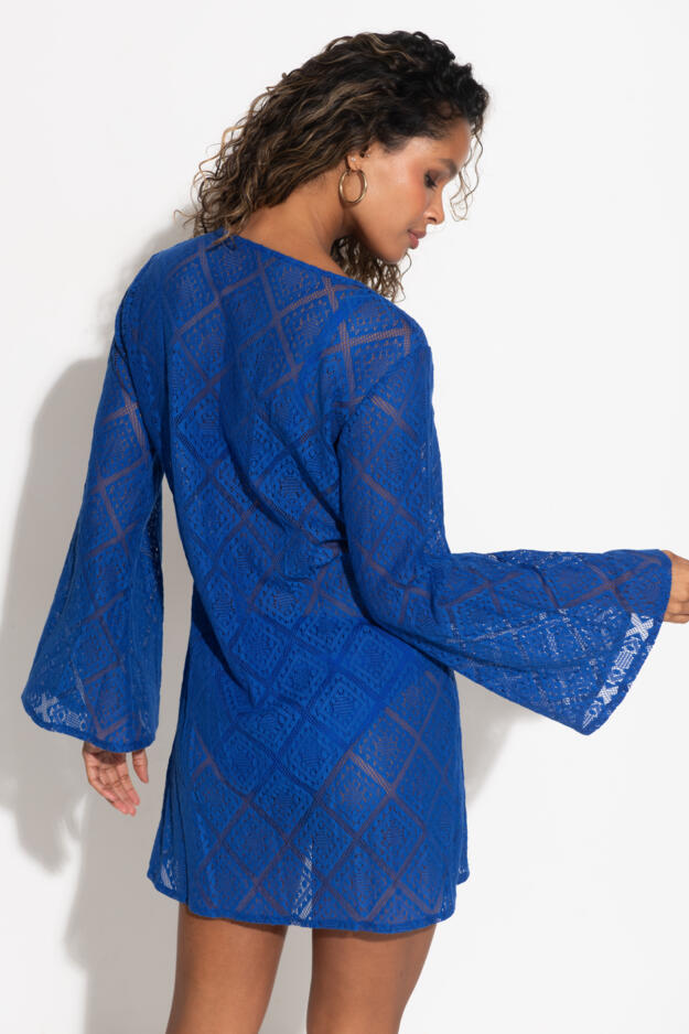 Free Spirit Crochet Lace Long Sleeve Beach Cover Up