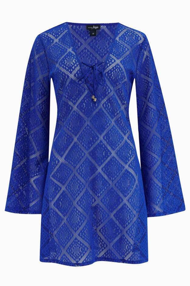 Free Spirit Crochet Lace Long Sleeve Beach Cover Up