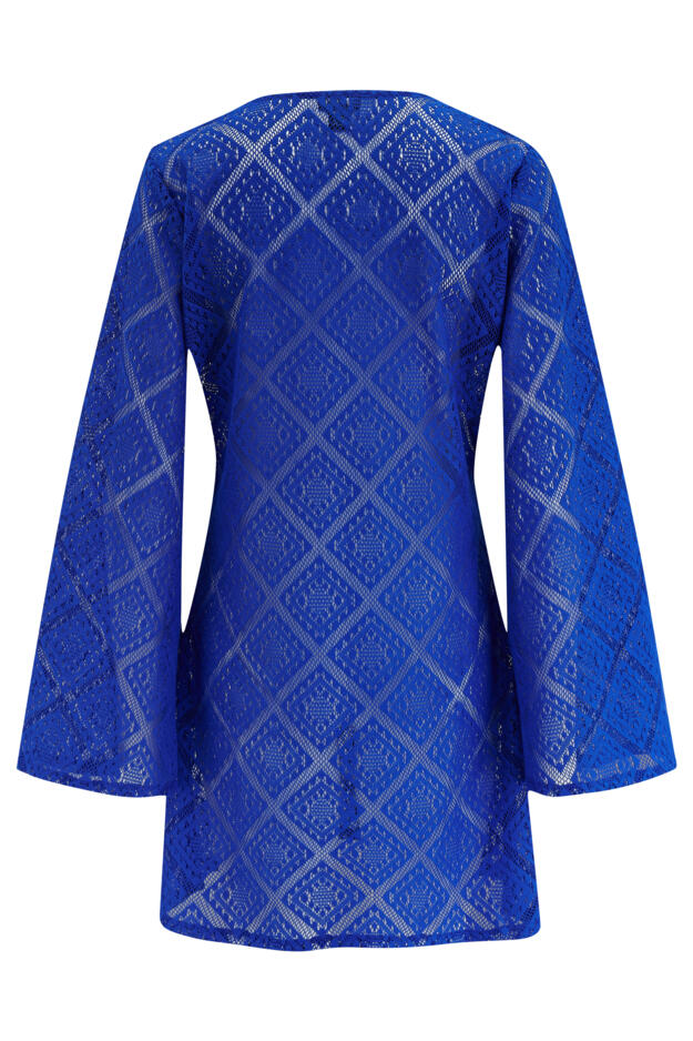 Free Spirit Crochet Lace Long Sleeve Beach Cover Up