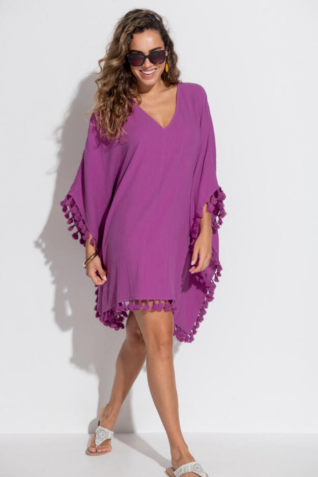 Cotton Double Cloth Fringe Trim Kaftan