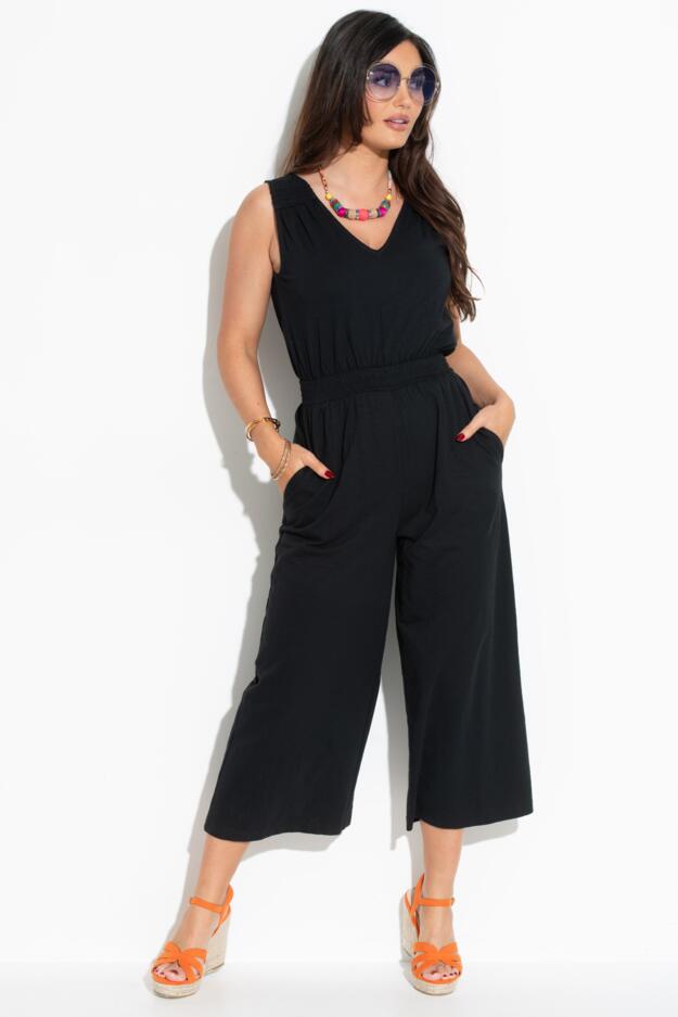 Maya Cotton Slub Jersey Built-Up Cropped Leg Jumpsuit