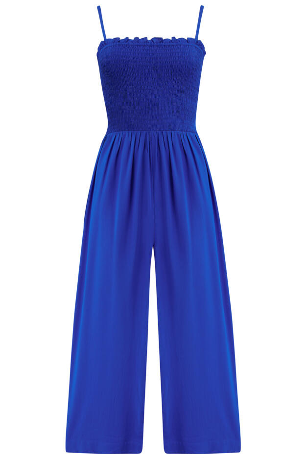 Strapless Shirred Bodice Crop Leg Beach Jumpsuit