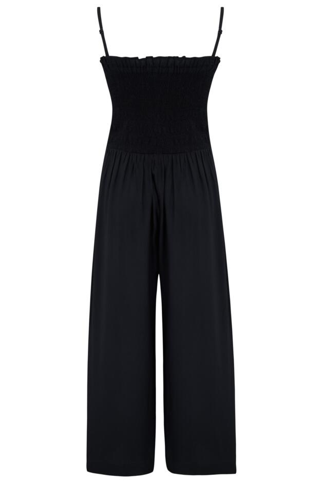 Strapless Shirred Bodice Crop Leg Beach Jumpsuit