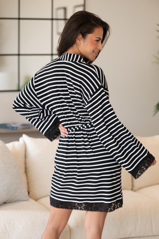 Ribbed Cotton Jersey Stripe Lace Trim Gown