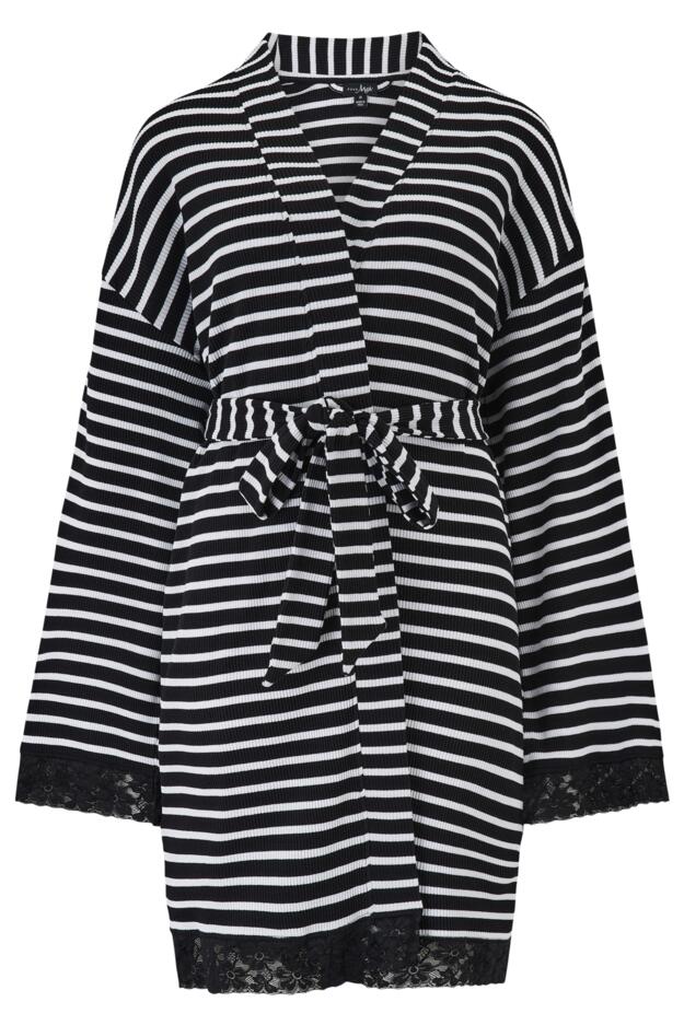 Ribbed Cotton Jersey Stripe Lace Trim Gown