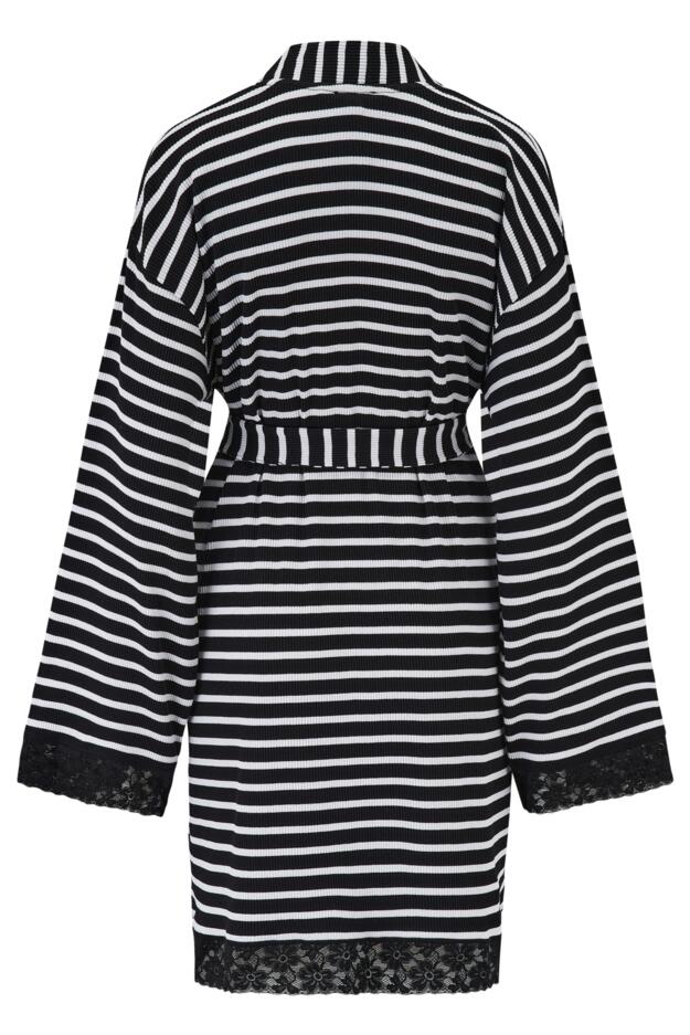 Ribbed Cotton Jersey Stripe Lace Trim Gown