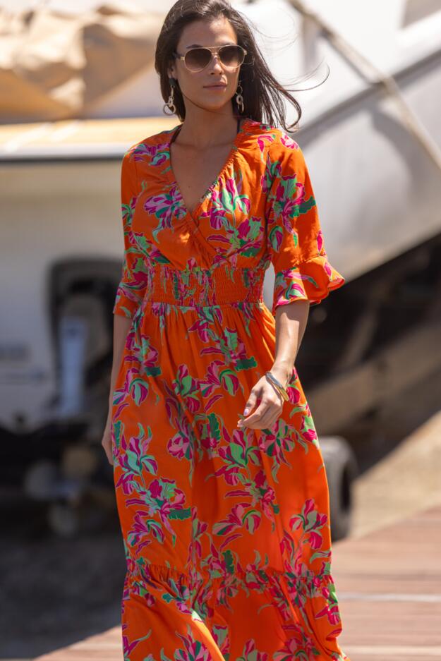 Carmen Fuller Bust Elasticated Neckline Woven Midaxi Dress
