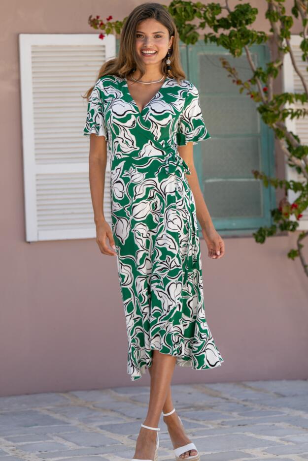 Megan Stretch Jersey Wrap Midi Dress