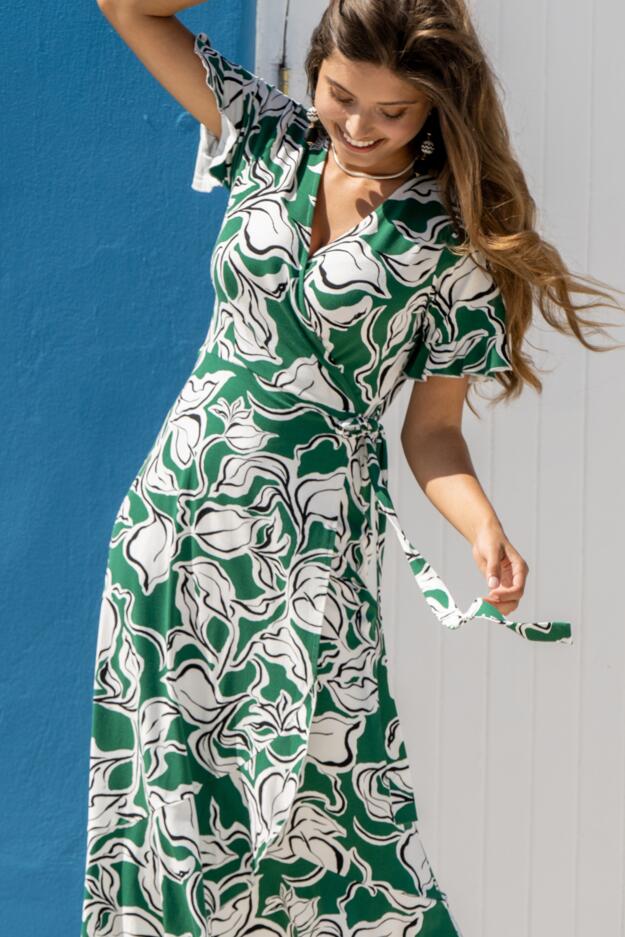 Megan Stretch Jersey Wrap Midi Dress