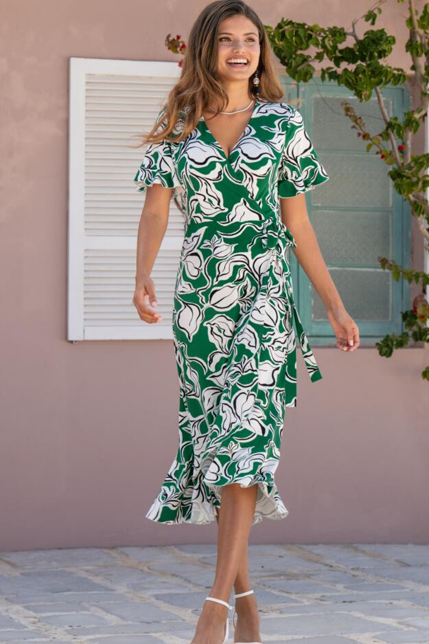 Megan Stretch Jersey Wrap Midi Dress