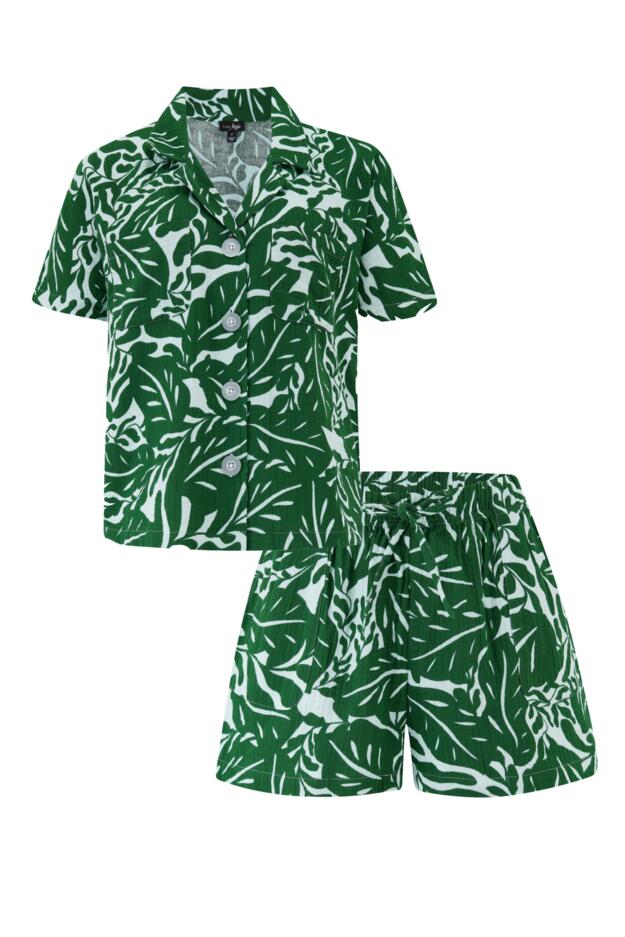 Woven Double Cloth Revere Collar Shirt and Short Pyjama Set