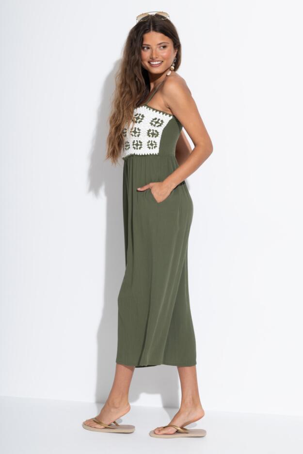 Crochet Bodice Cropped Leg Jumpsuit