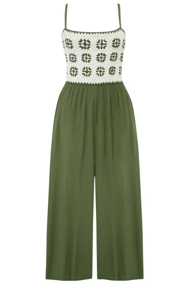 Crochet Bodice Cropped Leg Jumpsuit