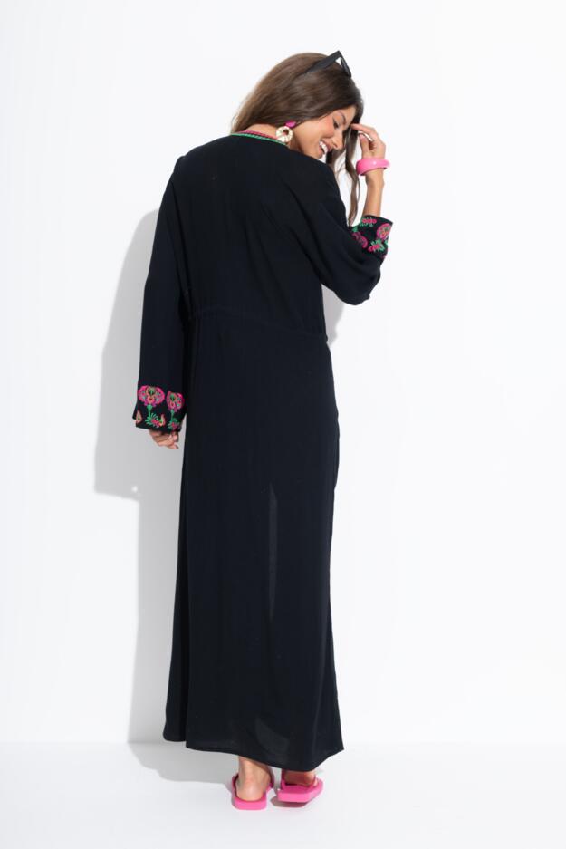 Embroidered Crinkle Woven Maxi Kimono