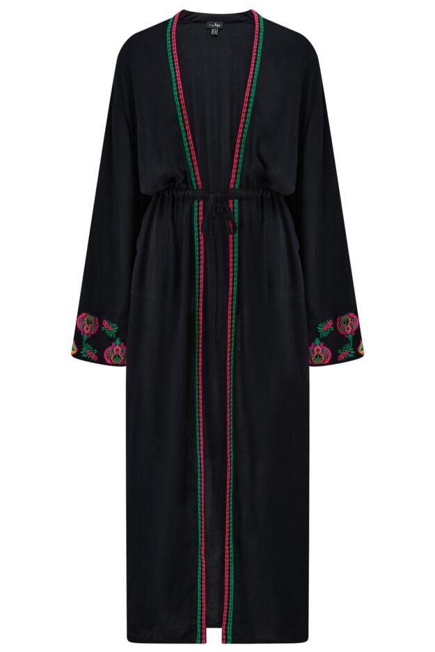 Embroidered Crinkle Woven Maxi Kimono