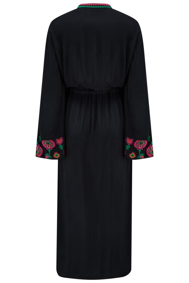 Embroidered Crinkle Woven Maxi Kimono