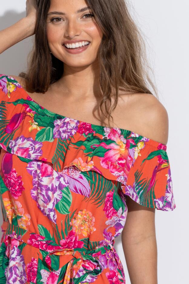 LENZING™ ECOVERO™ Viscose Frill Belted Bardot Dress
