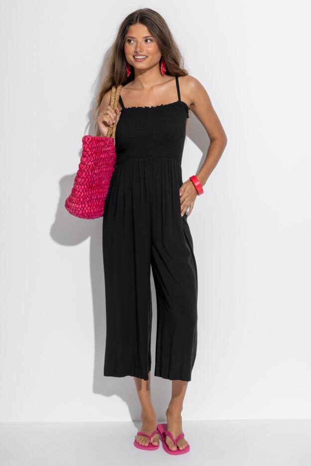 Anna Strapless Shirred Bodice Crop Leg Beach Jumpsuit