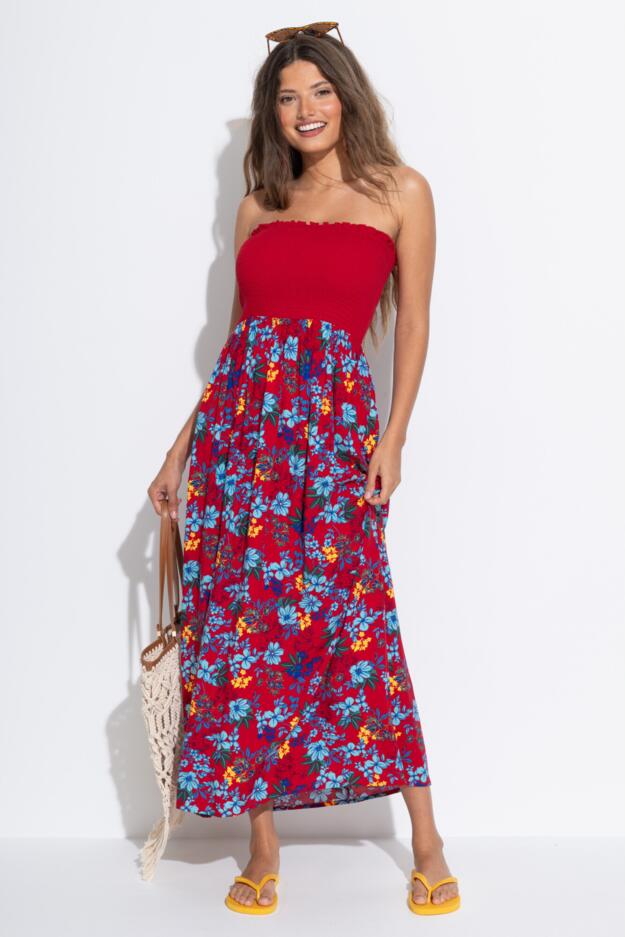 Emma Strapless Shirred Bodice Maxi Beach Dress