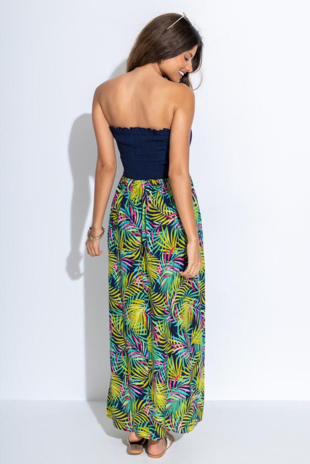 Removable Straps Shirred Split Maxi Dress