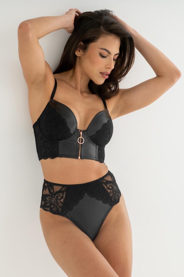 Onyx Zip Front Fastening Lightly Padded Plunge Longline