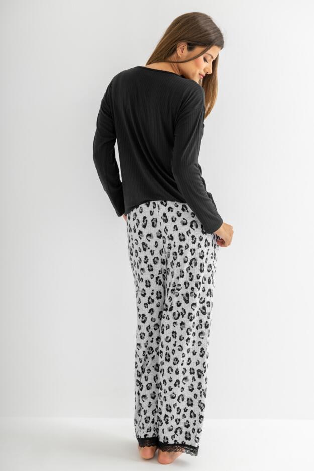 Brushed Rib Lace Trim V-Neck Lounge Pyjama Set