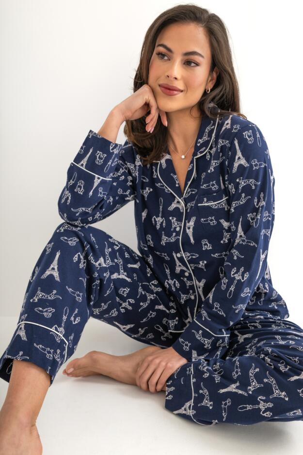 Cotton Jersey Revere Collar Pyjama Set