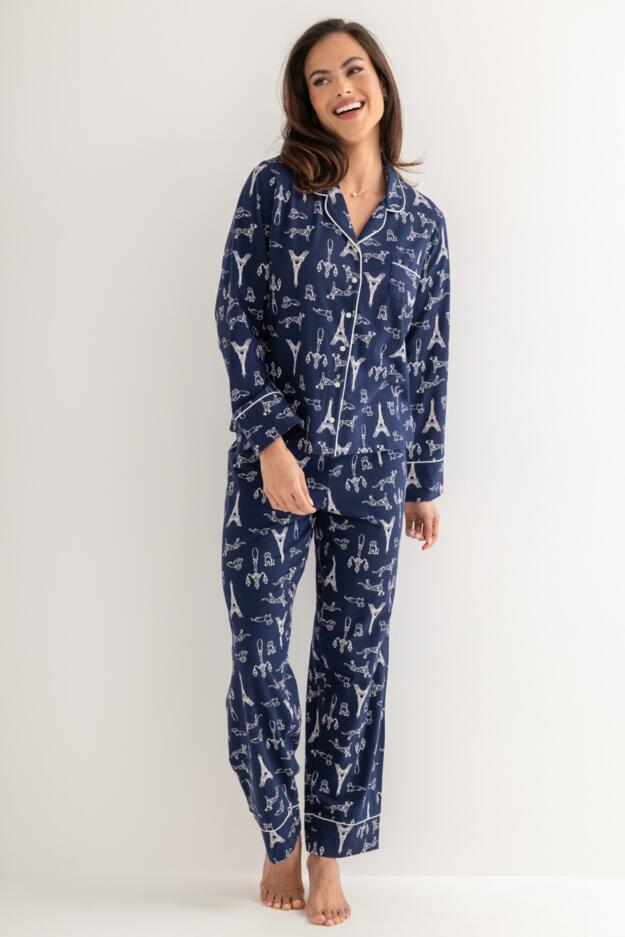 Cotton Jersey Revere Collar Pyjama Set