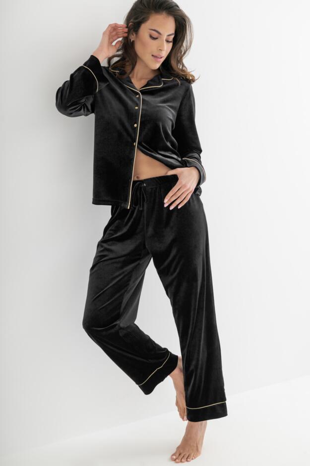 Velour Contrast Trim Pyjama Set