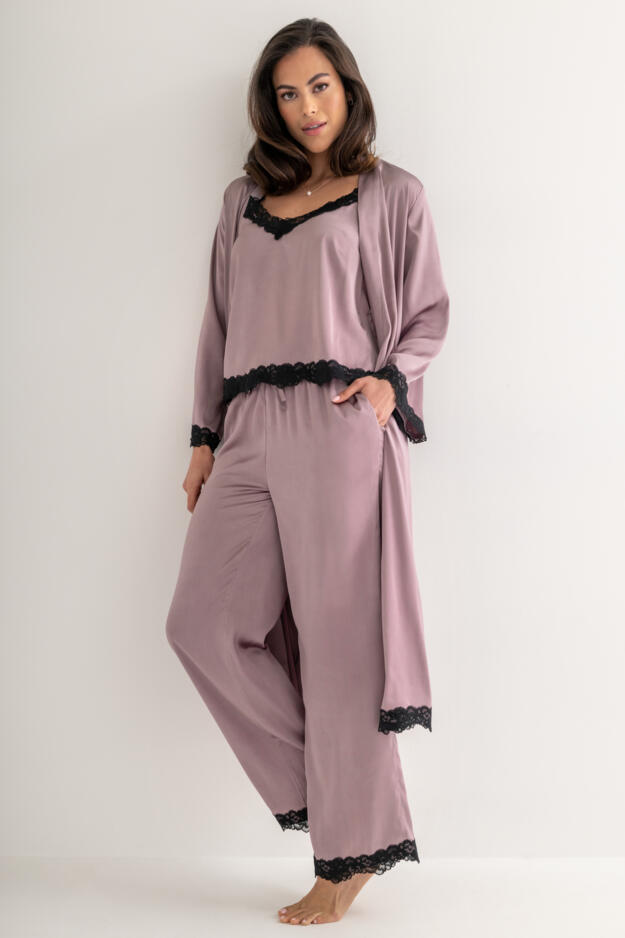 Dusk Satin and Lace Cami and Trouser Pyjama Set