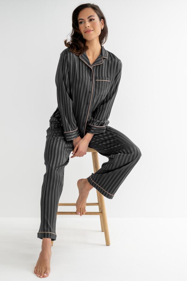 Satin Shadow Stripe Revere Collar Pyjama Set