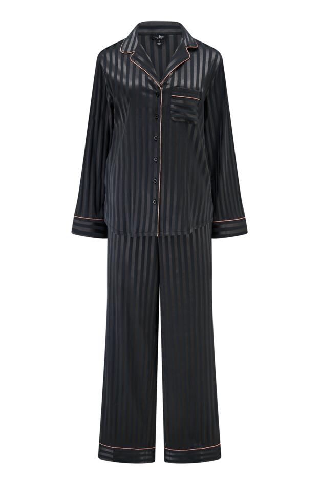 Satin Shadow Stripe Revere Collar Pyjama Set