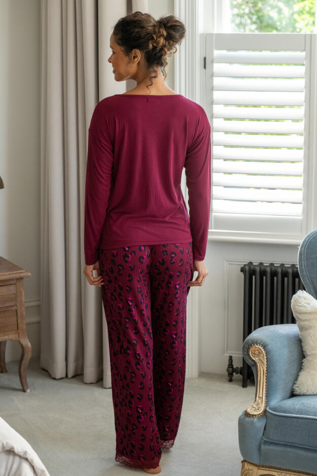 Brushed Rib Lace Trim V-Neck Lounge Pyjama Set