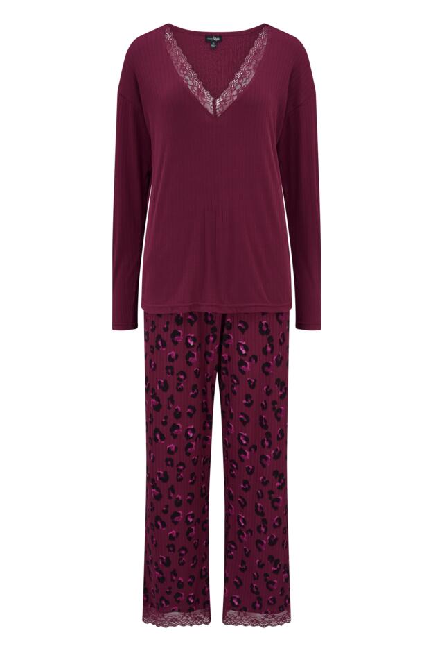 Brushed Rib Lace Trim V-Neck Lounge Pyjama Set