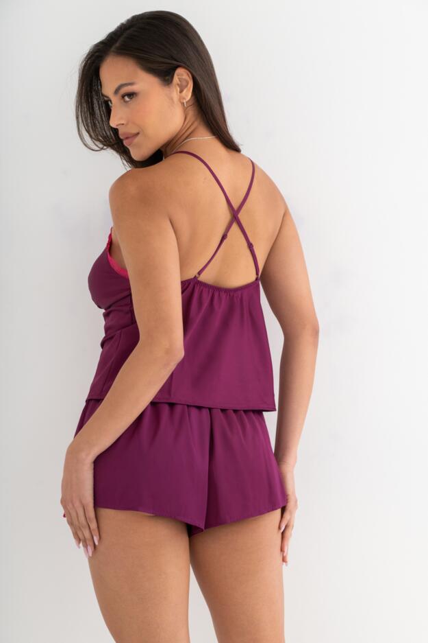 Dusk Satin Lace Trim Cami and Short