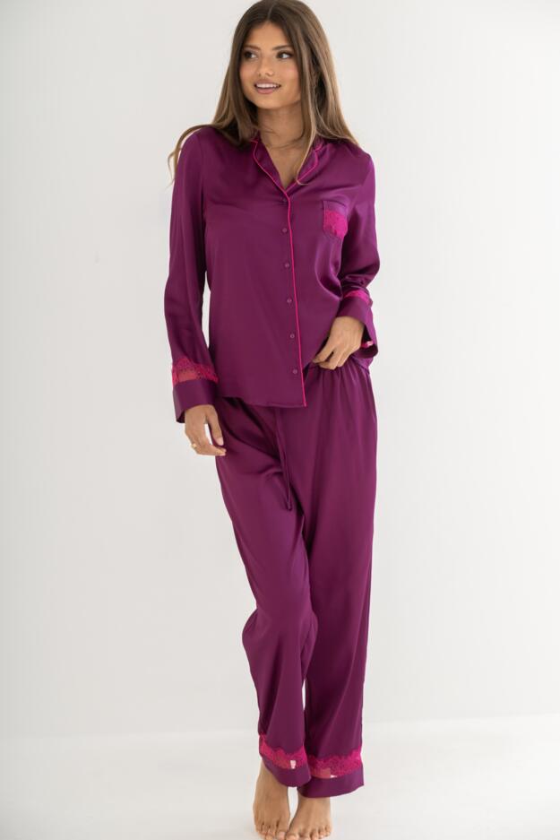 Dusk Satin and Lace Revere Collar Pyjama Set