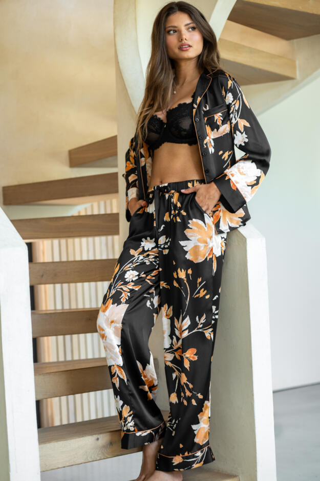 Dusk Printed Satin Revere Collar Pyjama Set