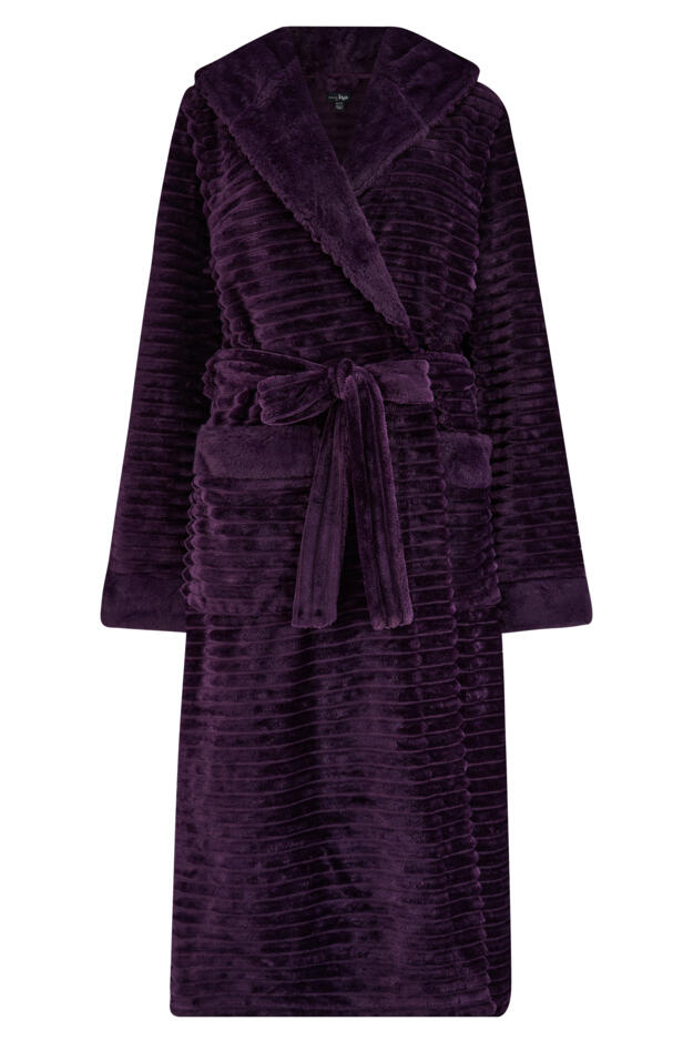 Cosy Ribbed Fleece Midi Hooded Dressing Gown  