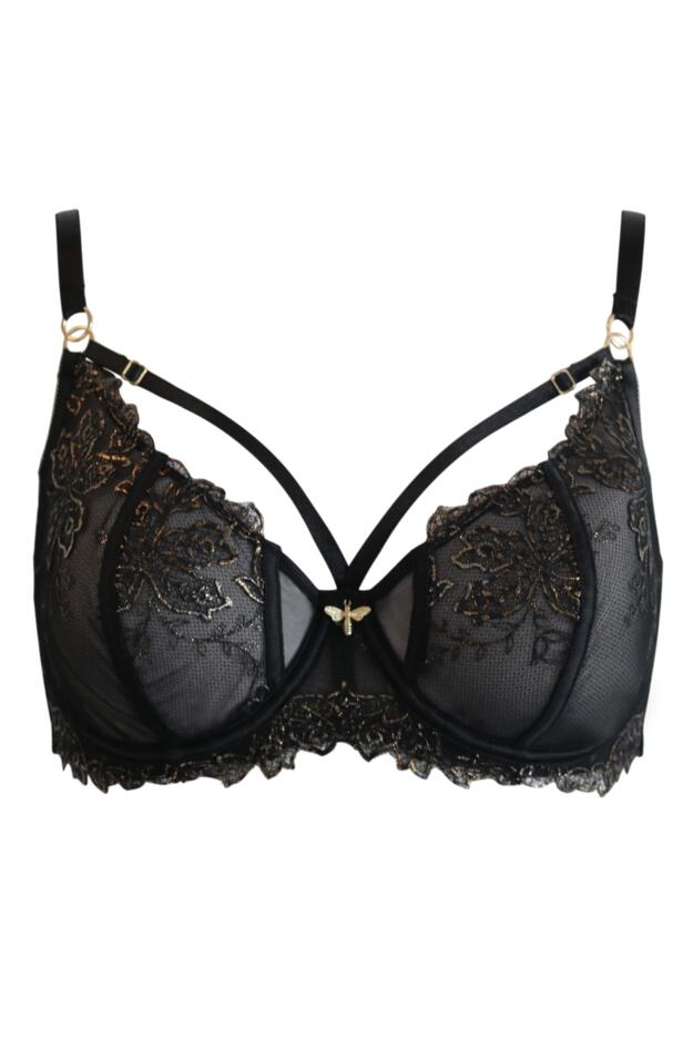 Queen Bee Gold Embroidery Non-Padded Strappy Bra 