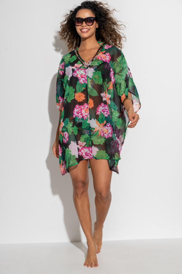 Chiffon V-Neck Embellished Kaftan 