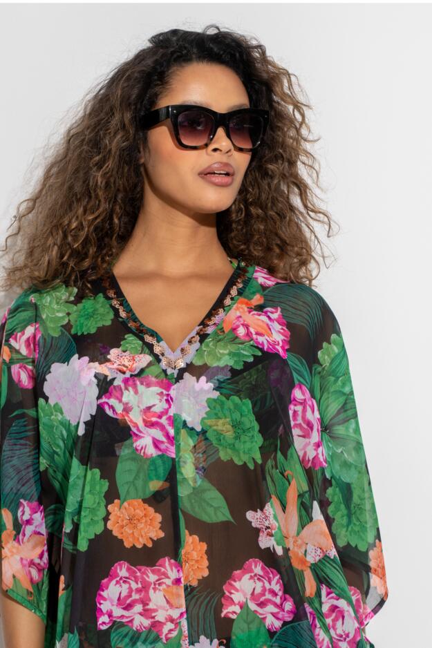 Chiffon V-Neck Embellished Kaftan 